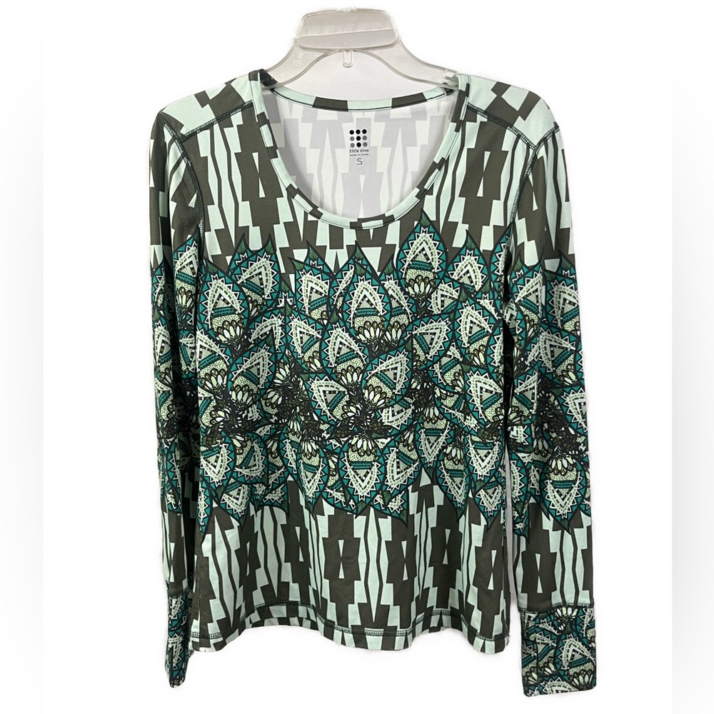 Title Nine‎ Women's Geometric Athletic Green Long Sleeve T-Shirt- Size Small